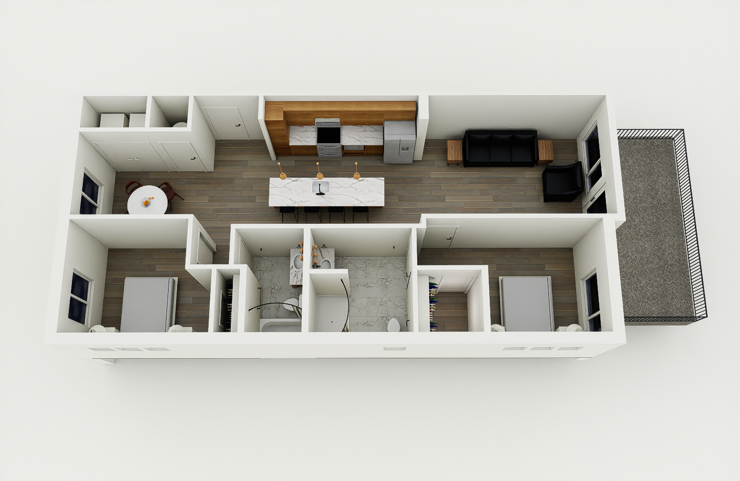 2 bedroom/ 2 bath floorplan layout for urban edge